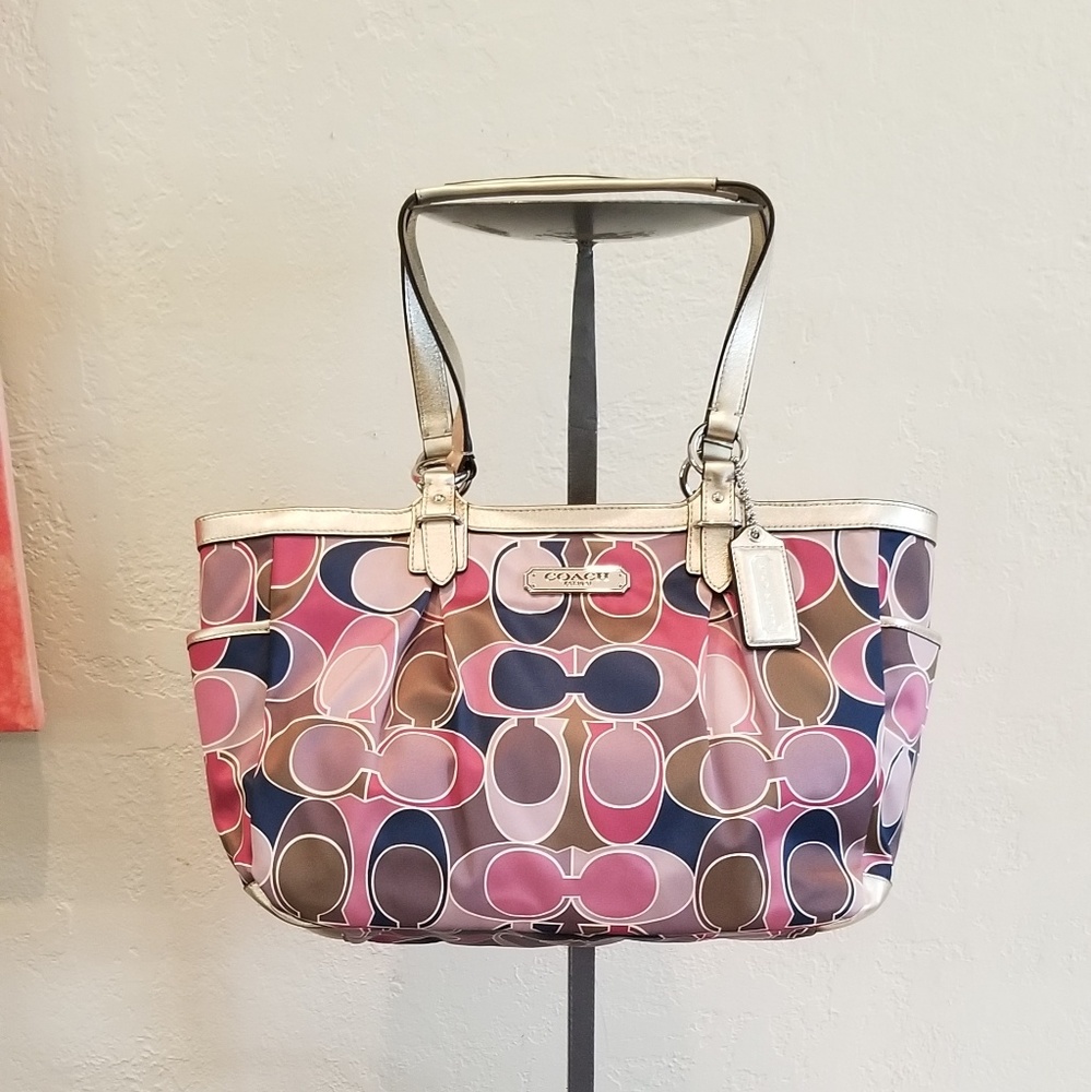 Authentic Coach satin signature fabric shoulder bag